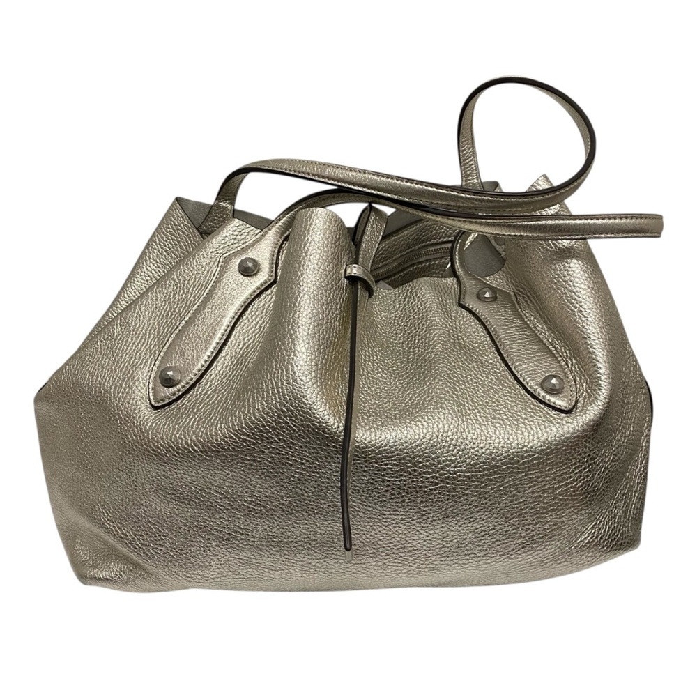 Annabel Ingall Pebbled Metallic Silver Leather Tote Bag